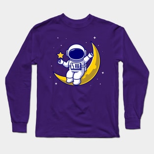 Astronauts Sitting On The Moon With Star Cartoon Long Sleeve T-Shirt